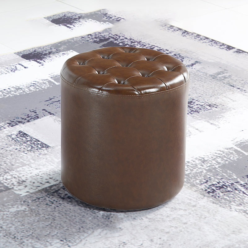 Modern Water Resistant Pouf Circular White Faux Leather Ottoman