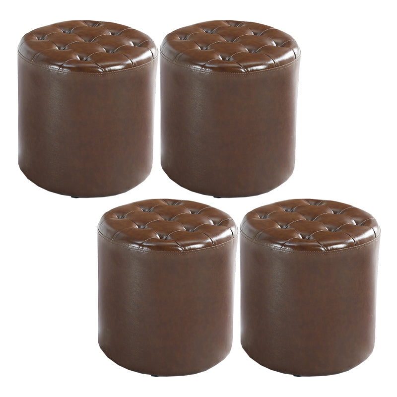 Modern Water Resistant Pouf Circular White Faux Leather Ottoman