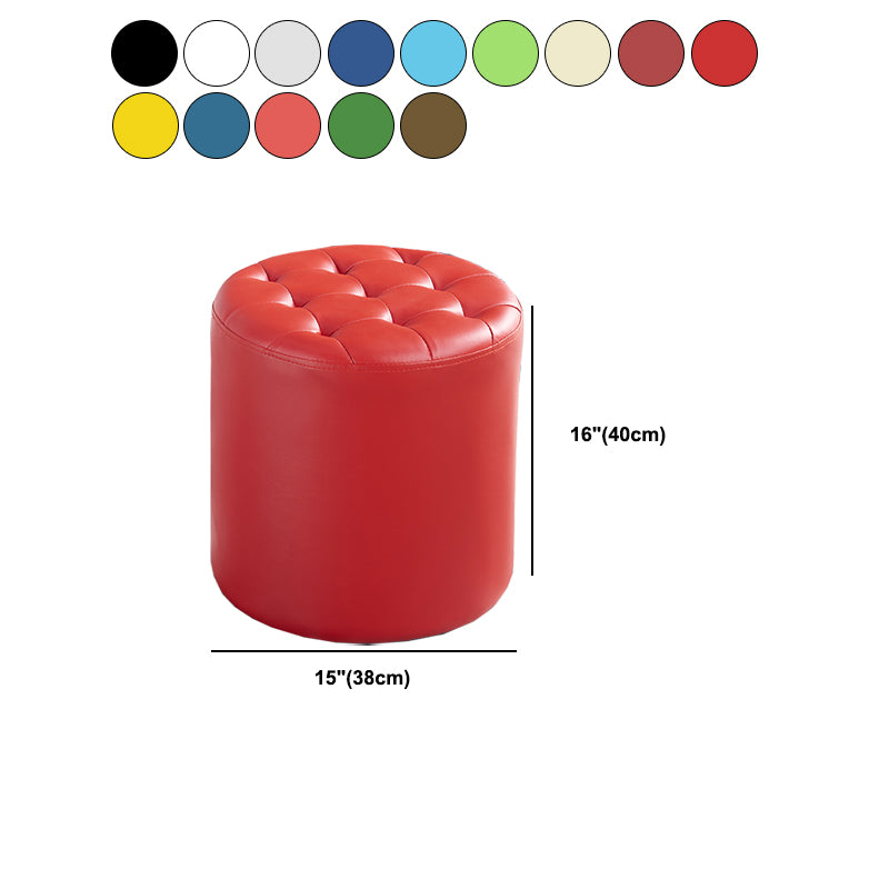 Modern Water Resistant Pouf Circular White Faux Leather Ottoman