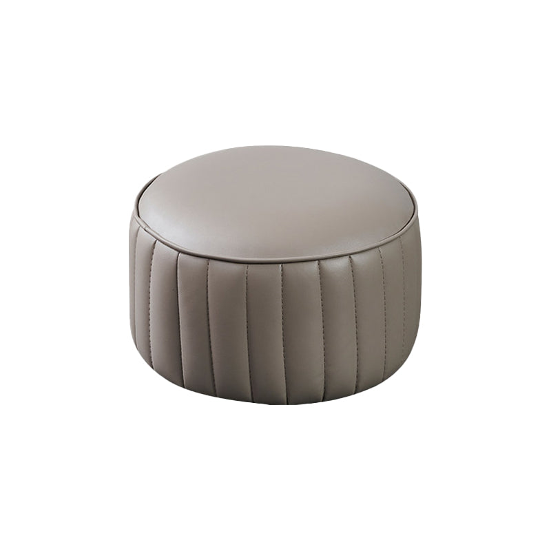 Modern Round Ottoman Pouf Genuine Leather Solid Water Resistant Ottoman for Children