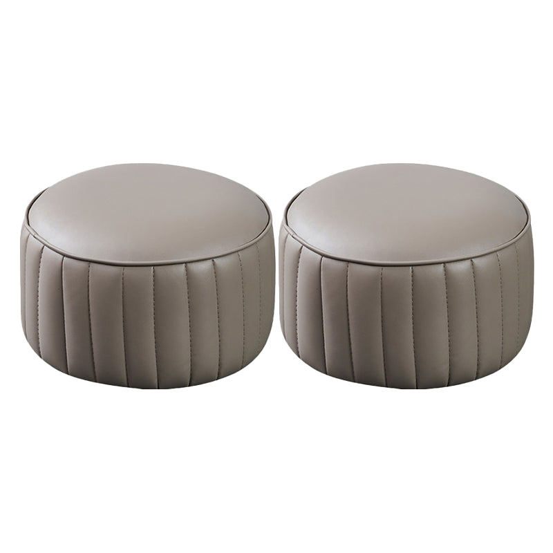 Modern Round Ottoman Pouf Genuine Leather Solid Water Resistant Ottoman for Children