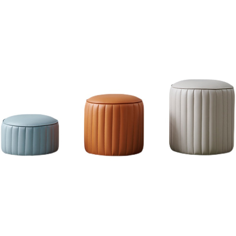 Modern Round Ottoman Pouf Genuine Leather Solid Water Resistant Ottoman for Children