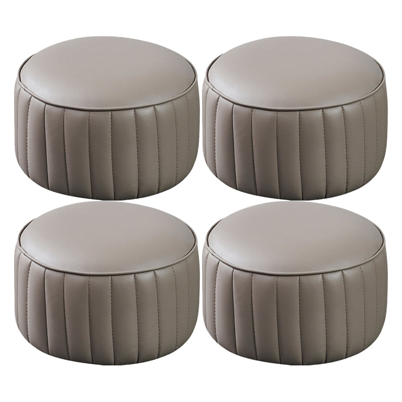 Modern Round Ottoman Pouf Genuine Leather Solid Water Resistant Ottoman for Children