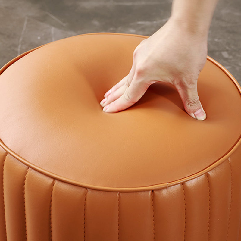 Modern Round Ottoman Pouf Genuine Leather Solid Water Resistant Ottoman for Children