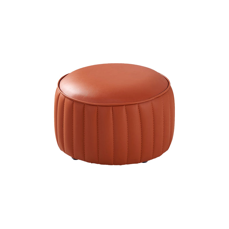 Modern Round Ottoman Pouf Genuine Leather Solid Water Resistant Ottoman for Children