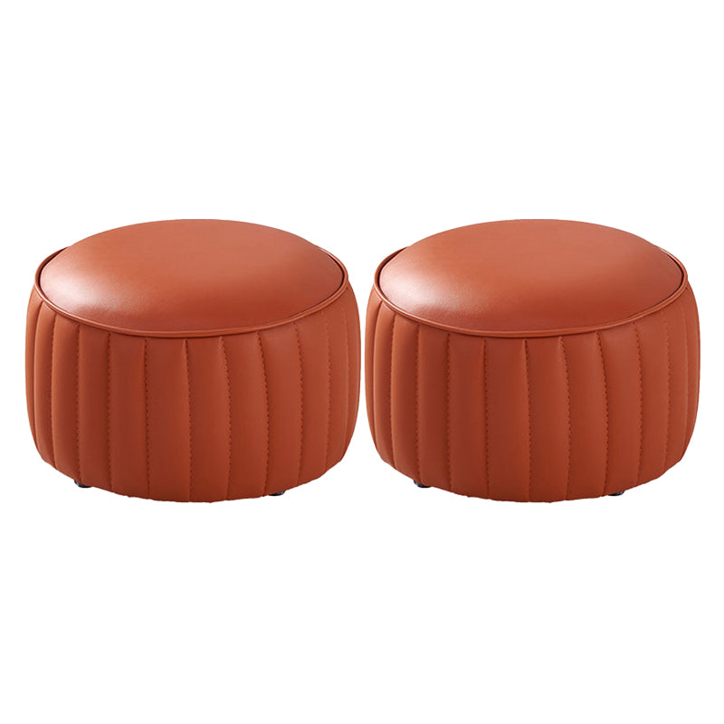 Modern Round Ottoman Pouf Genuine Leather Solid Water Resistant Ottoman for Children