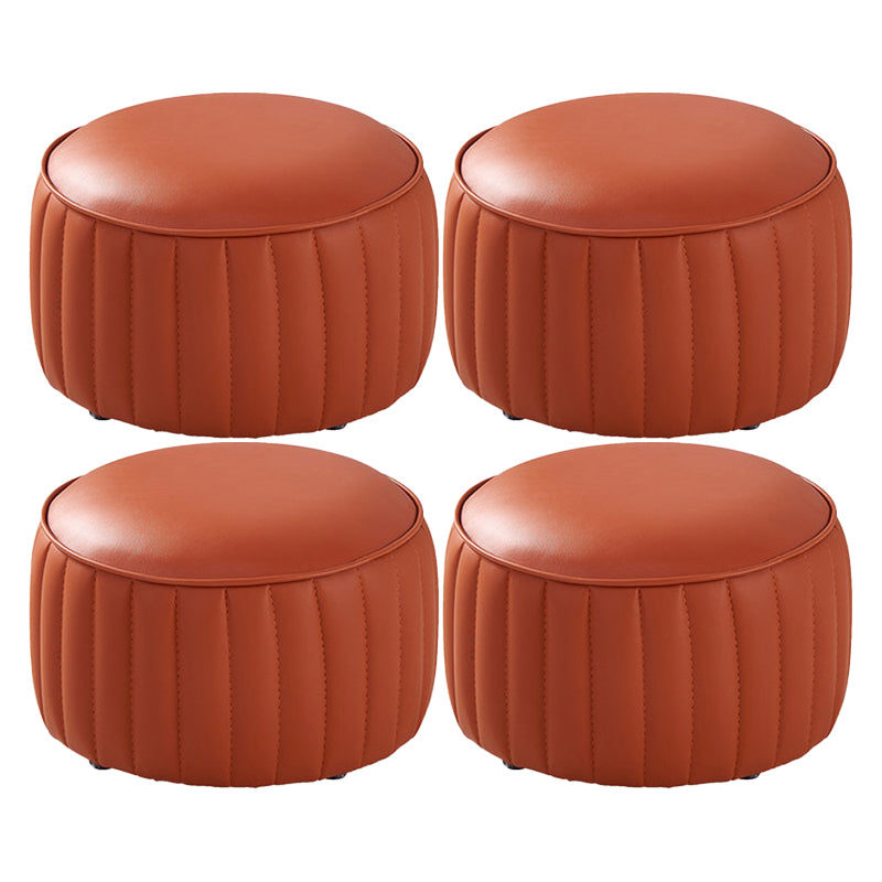 Modern Round Ottoman Pouf Genuine Leather Solid Water Resistant Ottoman for Children