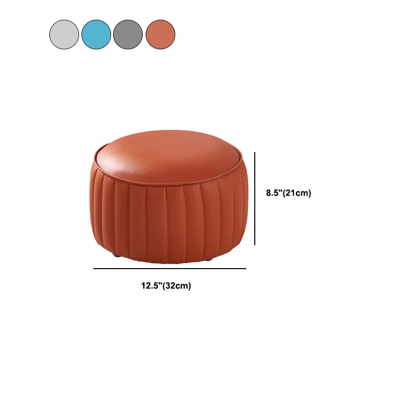 Modern Round Ottoman Pouf Genuine Leather Solid Water Resistant Ottoman for Children