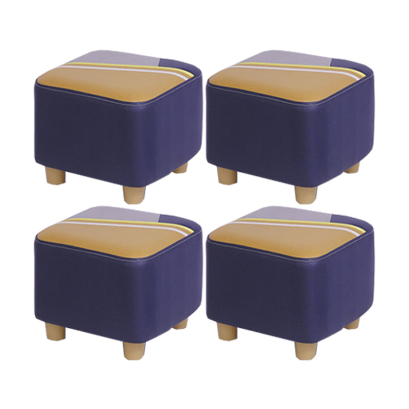 Contemporary Pouf Ottoman Fabric Upholstered Patchwork Solid Wood Frame Square Ottoman