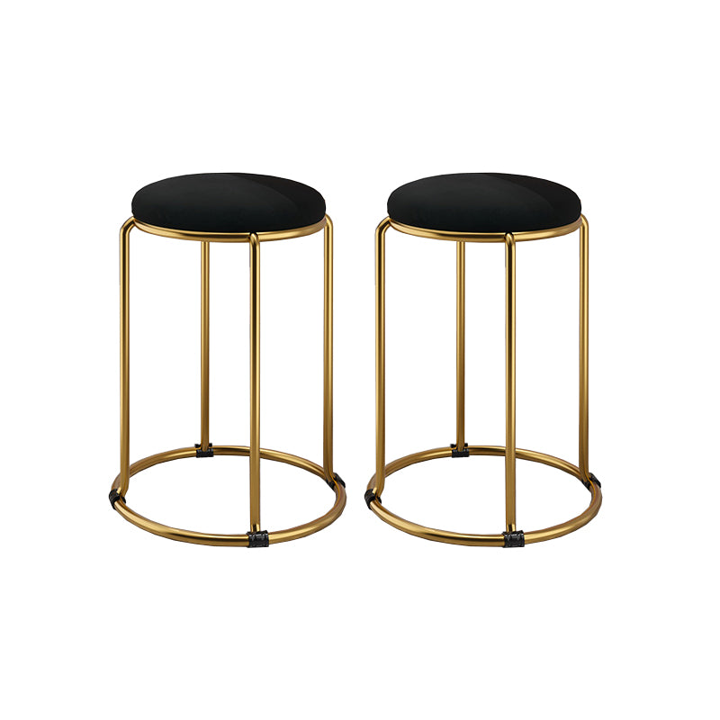 Contemporary Ottoman Fabric Upholstered Metal Frame Round Ottoman