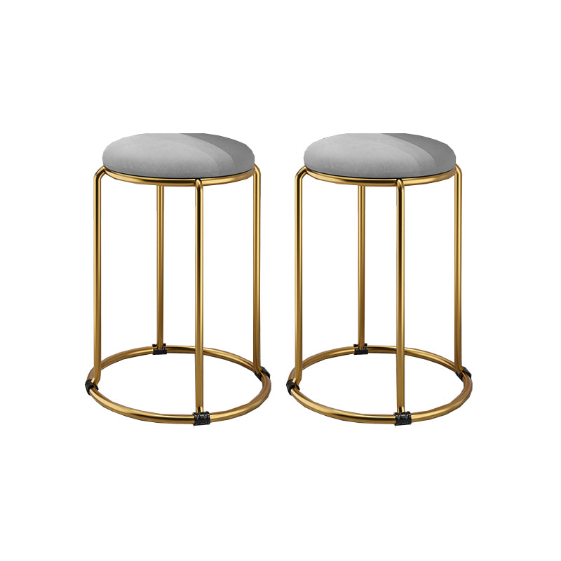 Contemporary Ottoman Fabric Upholstered Metal Frame Round Ottoman