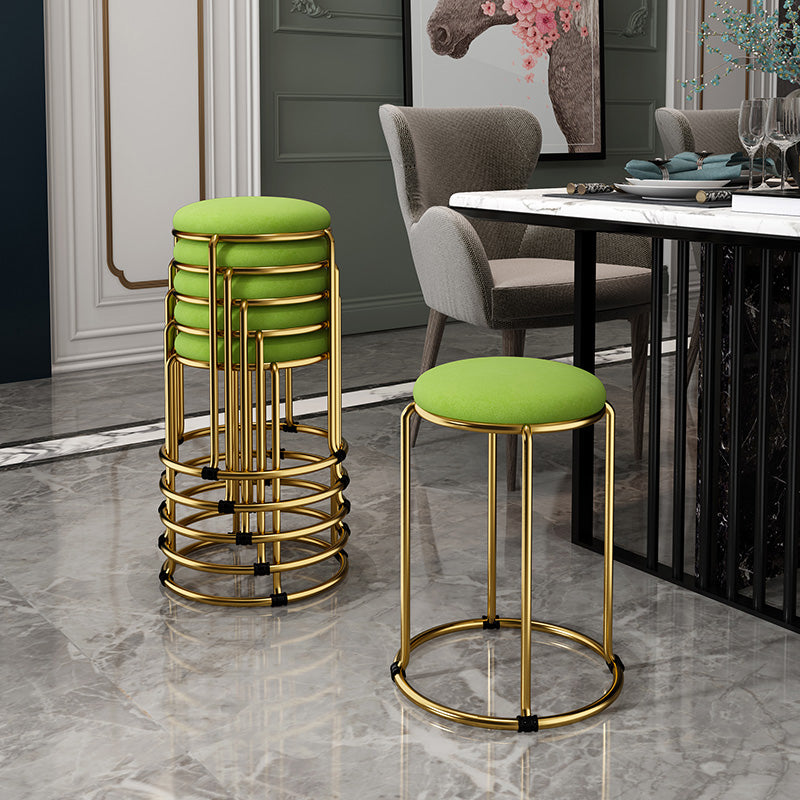 Contemporary Ottoman Fabric Upholstered Metal Frame Round Ottoman