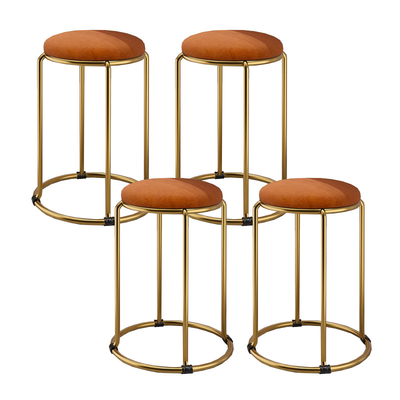 Contemporary Ottoman Fabric Upholstered Metal Frame Round Ottoman