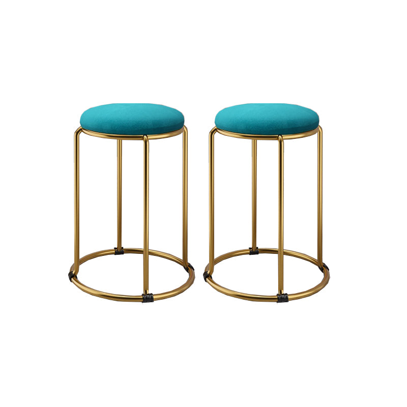 Contemporary Ottoman Fabric Upholstered Metal Frame Round Ottoman