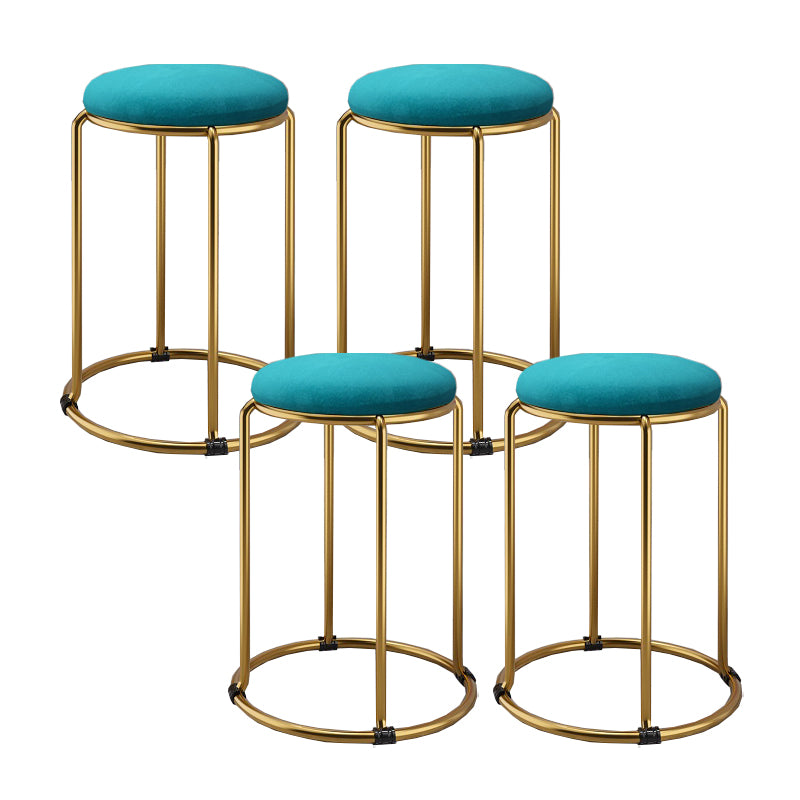 Contemporary Ottoman Fabric Upholstered Metal Frame Round Ottoman