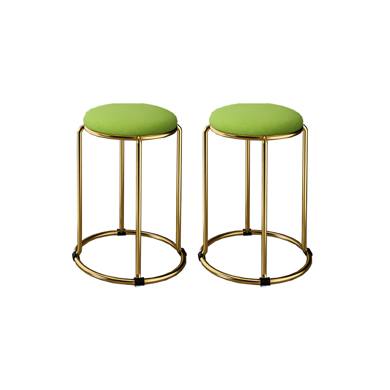 Contemporary Ottoman Fabric Upholstered Metal Frame Round Ottoman