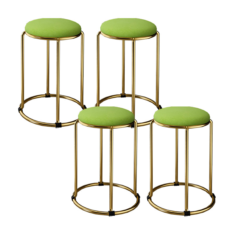 Contemporary Ottoman Fabric Upholstered Metal Frame Round Ottoman