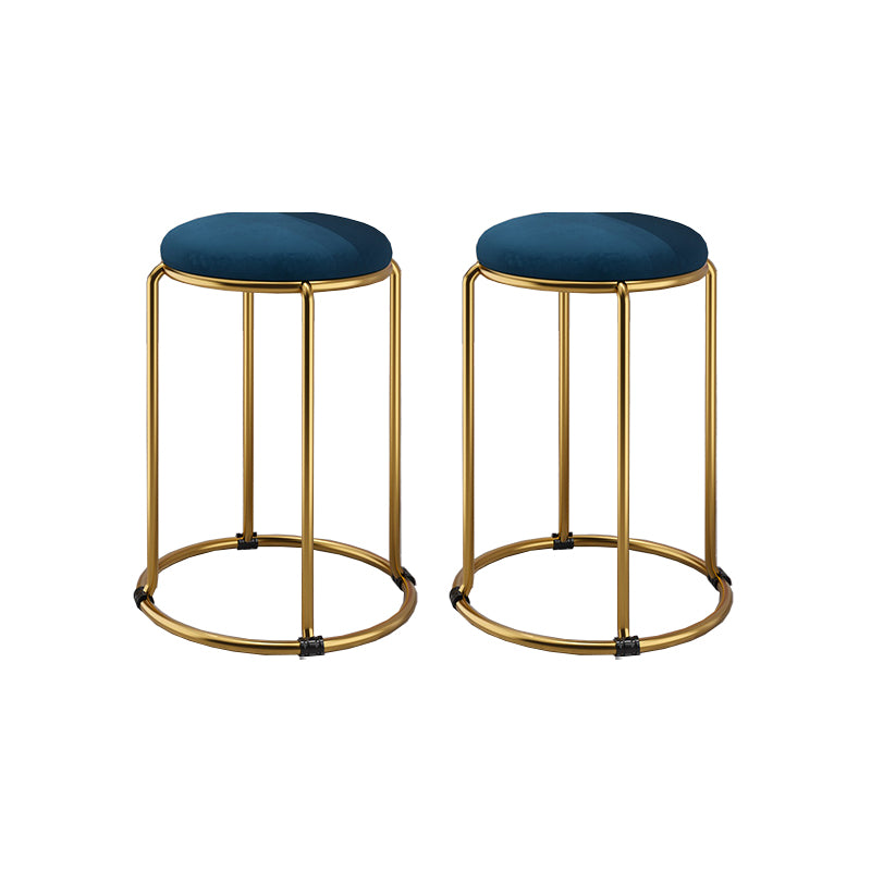 Contemporary Ottoman Fabric Upholstered Metal Frame Round Ottoman