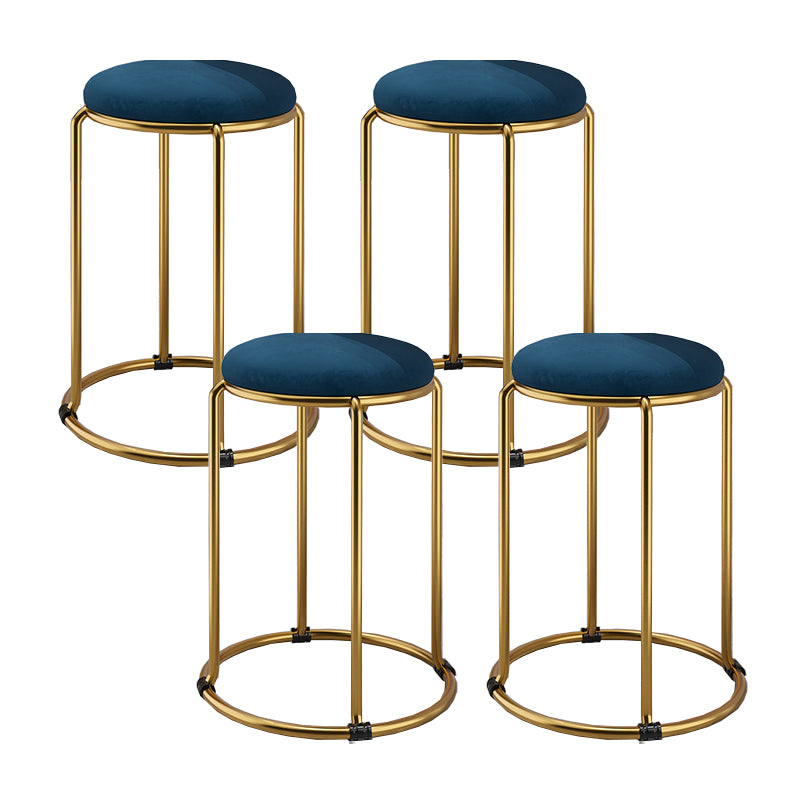 Contemporary Ottoman Fabric Upholstered Metal Frame Round Ottoman