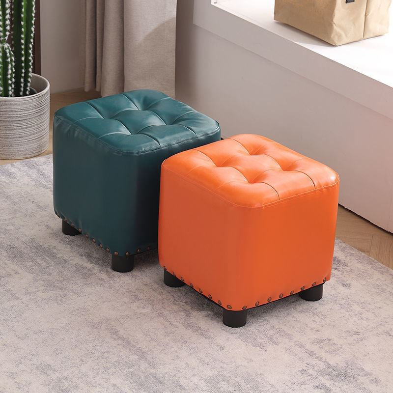 Trendy Leather Ottoman Plain Square Leather Foot Indoor Stool Ottoman