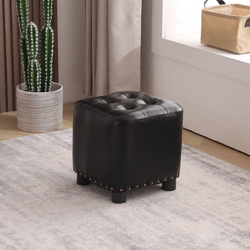 Trendy Leather Ottoman Plain Square Leather Foot Indoor Stool Ottoman
