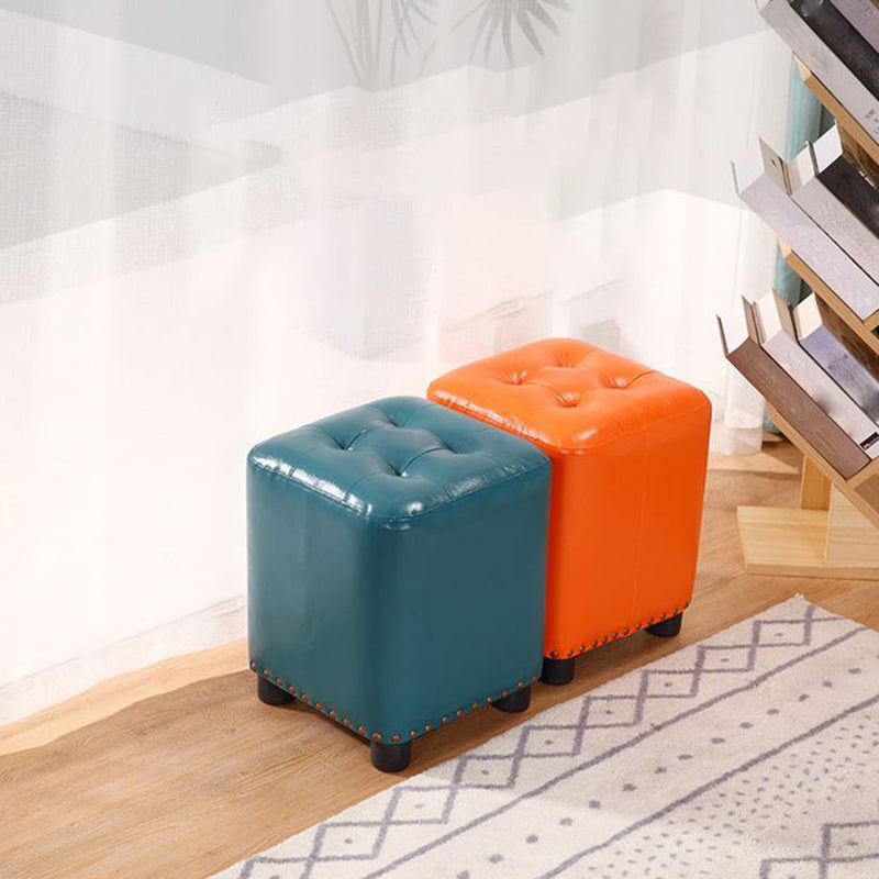 Trendy Leather Ottoman Plain Square Leather Foot Indoor Stool Ottoman