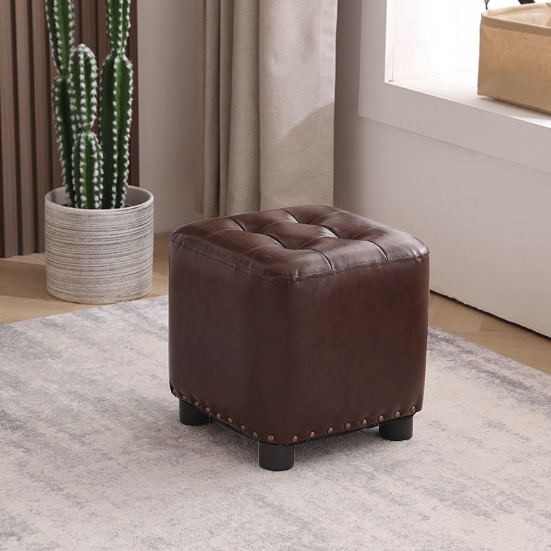 Trendy Leather Ottoman Plain Square Leather Foot Indoor Stool Ottoman