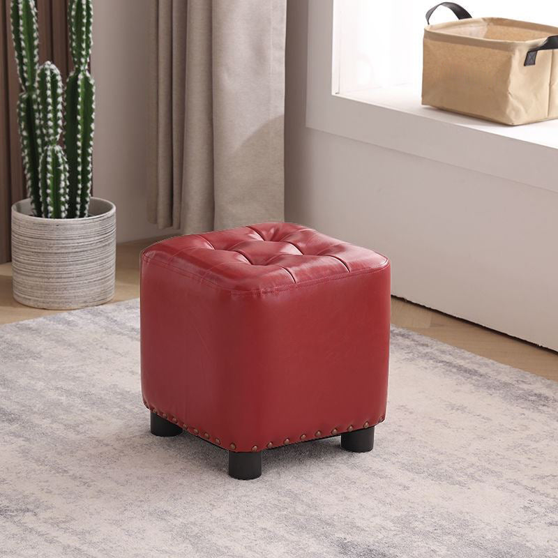 Trendy Leather Ottoman Plain Square Leather Foot Indoor Stool Ottoman