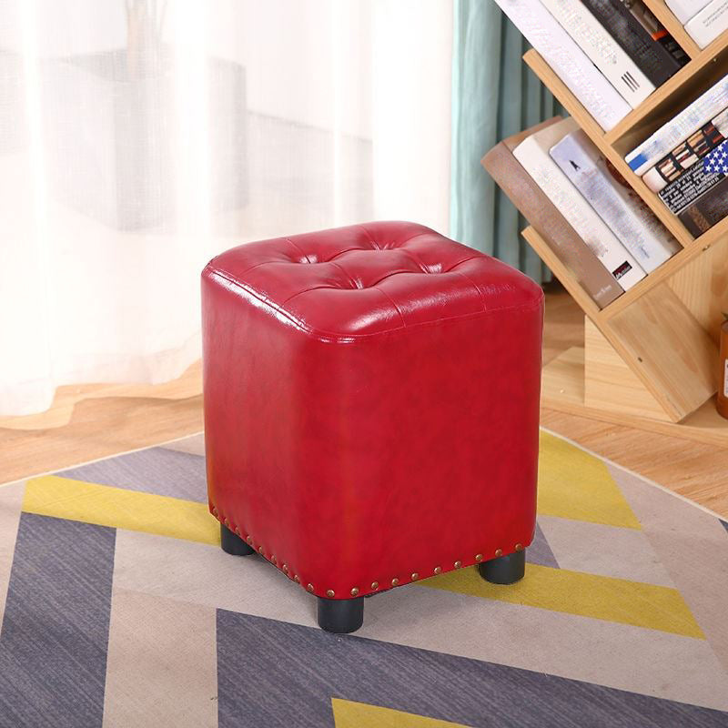 Trendy Leather Ottoman Plain Square Leather Foot Indoor Stool Ottoman