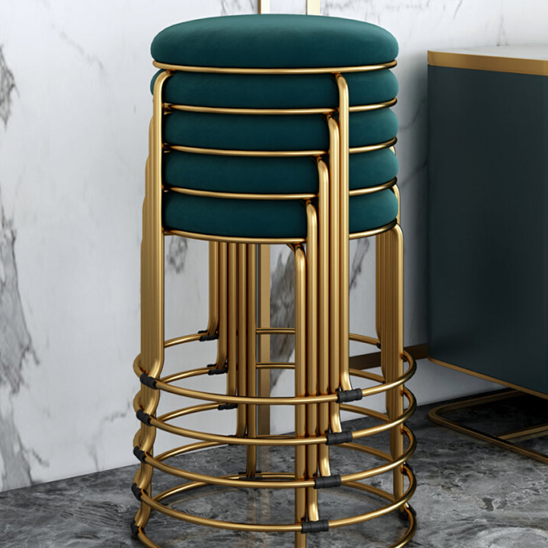 Standard Glam Velvet Ottoman Round Mildew Resistant Plain Ottoman