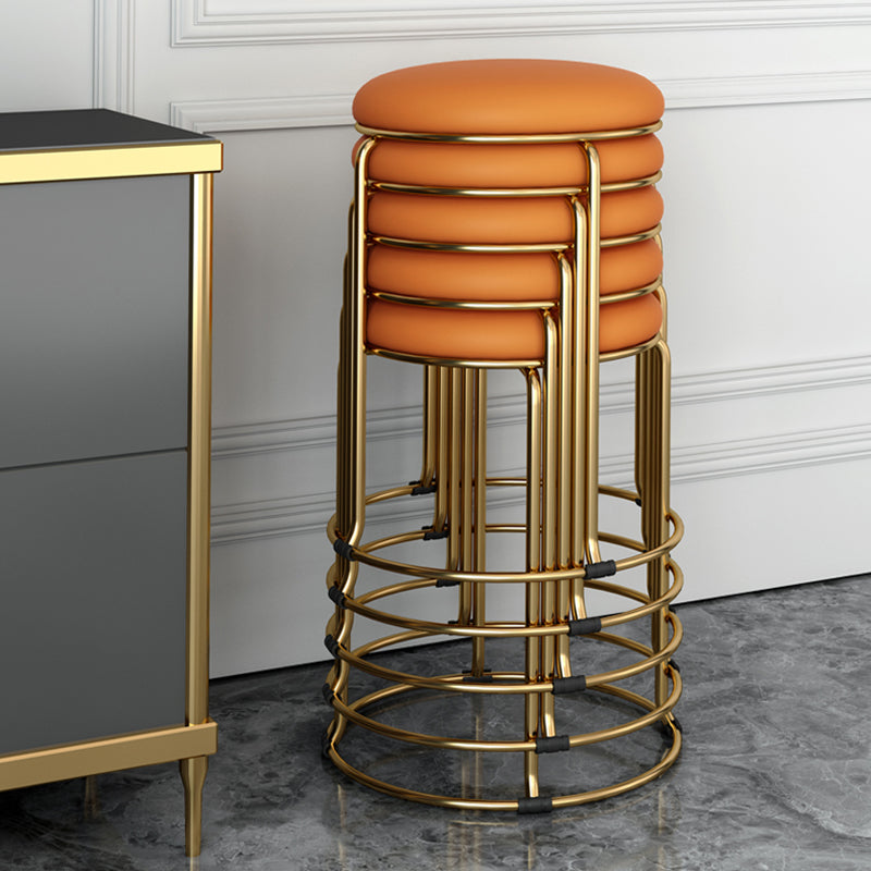 Standard Glam Velvet Ottoman Round Mildew Resistant Plain Ottoman