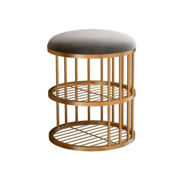 Glam Cylinder Shape Pouf Chair Plain Velvet with Bottom Rack Storage Pouf