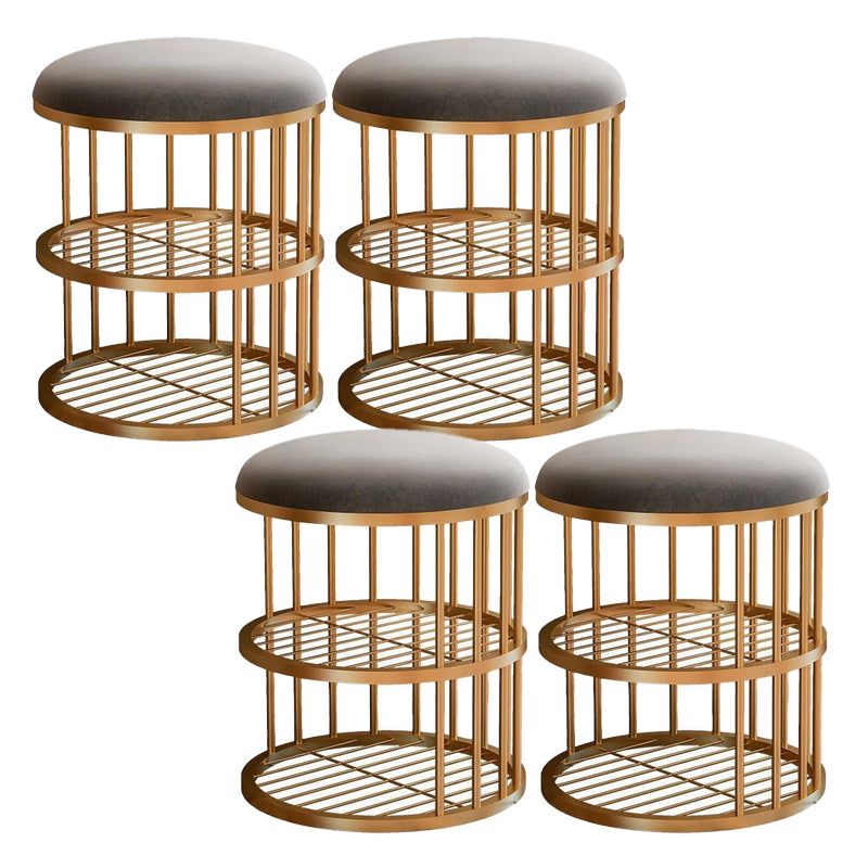 Glam Cylinder Shape Pouf Chair Plain Velvet with Bottom Rack Storage Pouf