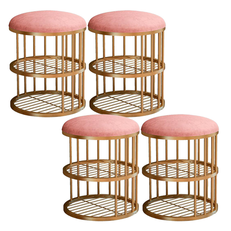 Glam Cylinder Shape Pouf Chair Plain Velvet with Bottom Rack Storage Pouf