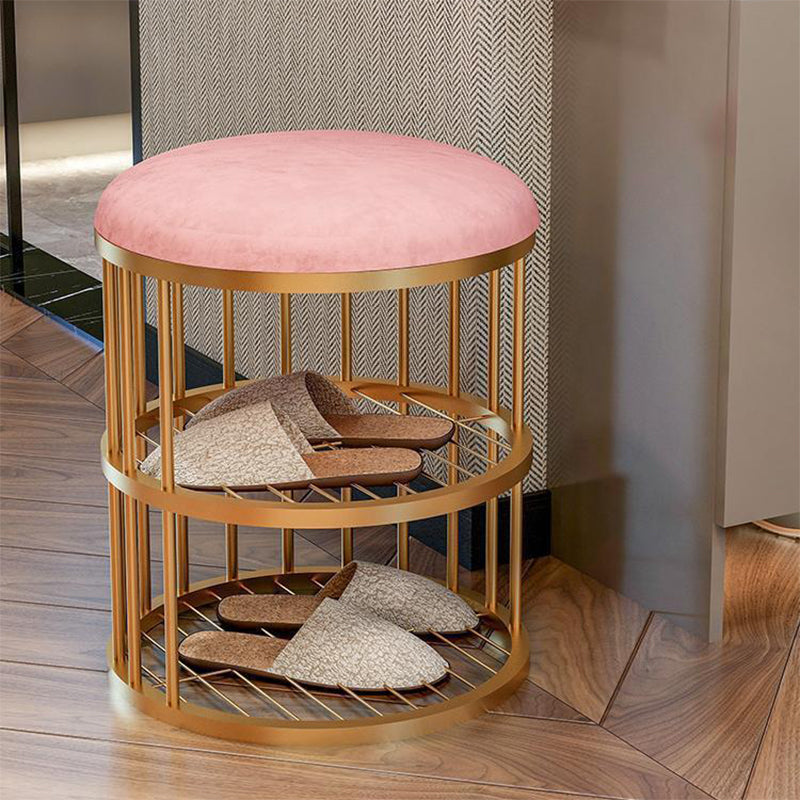 Glam Cylinder Shape Pouf Chair Plain Velvet with Bottom Rack Storage Pouf