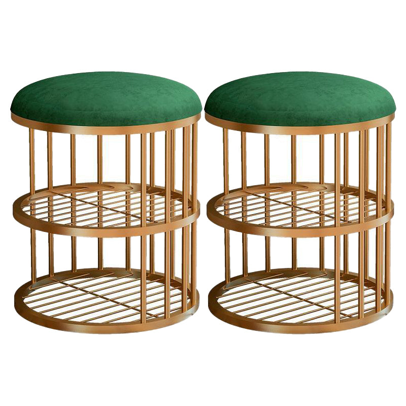 Glam Cylinder Shape Pouf Chair Plain Velvet with Bottom Rack Storage Pouf