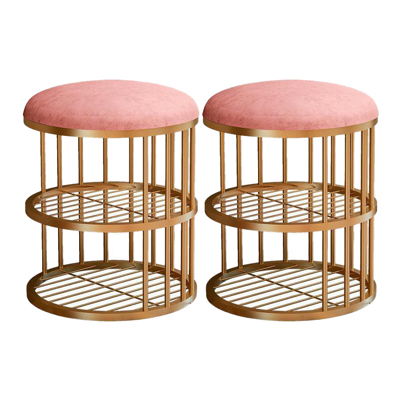 Glam Cylinder Shape Pouf Chair Plain Velvet with Bottom Rack Storage Pouf