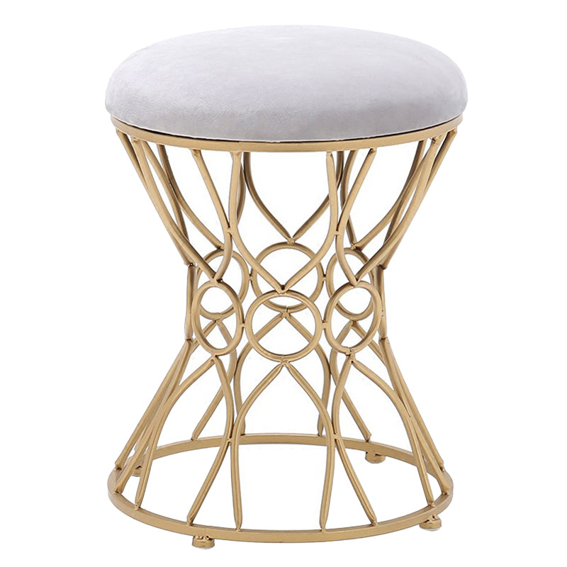 Glam Velvet Ottoman Plain Round Metal Frame Foot Stool Ottoman