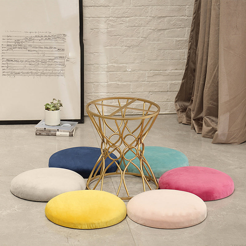 Glam Velvet Ottoman Plain Round Metal Frame Foot Stool Ottoman