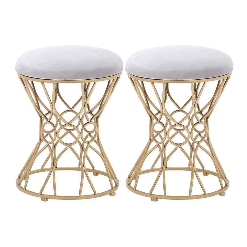 Glam Velvet Ottoman Plain Round Metal Frame Foot Stool Ottoman