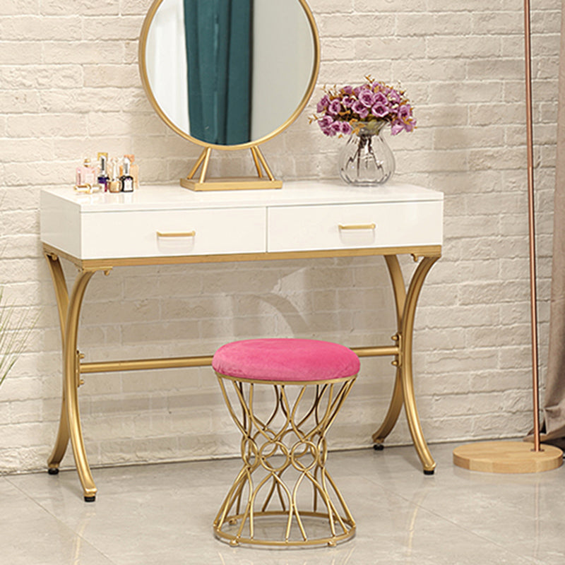 Glam Velvet Ottoman Plain Round Metal Frame Foot Stool Ottoman