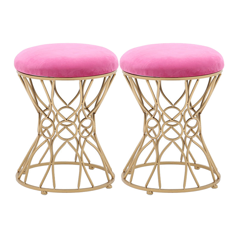 Glam Velvet Ottoman Plain Round Metal Frame Foot Stool Ottoman