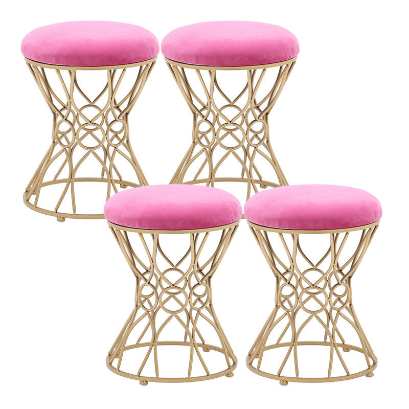 Glam Velvet Ottoman Plain Round Metal Frame Foot Stool Ottoman