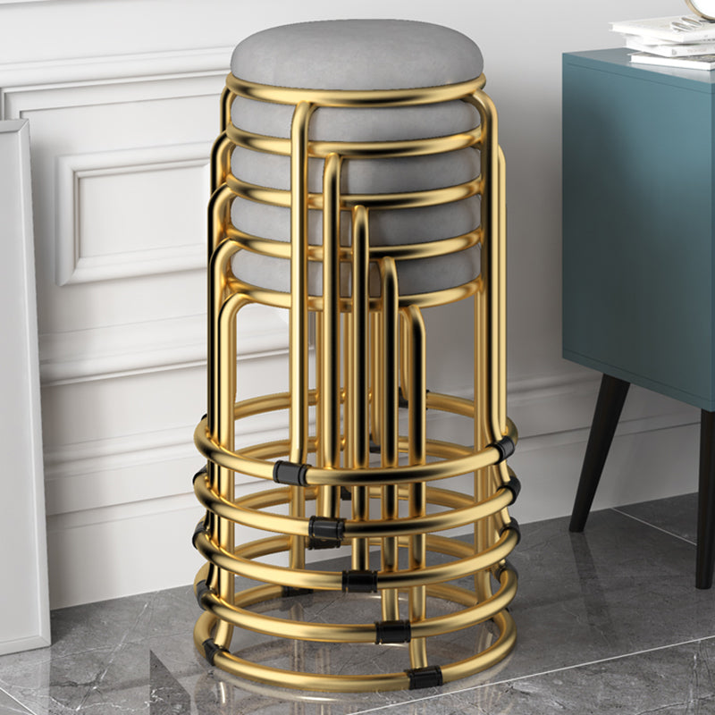 Glam Standard Ottoman Fade Resistant Velvet Mental Leg Solid Color Round Ottoman