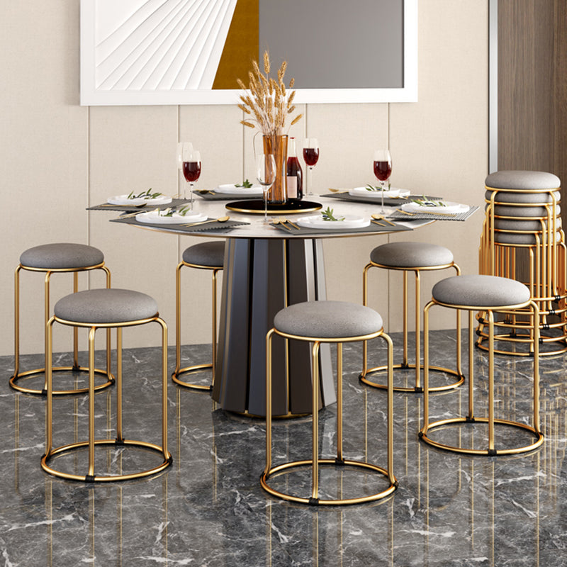 Glam Standard Ottoman Fade Resistant Velvet Mental Leg Solid Color Round Ottoman