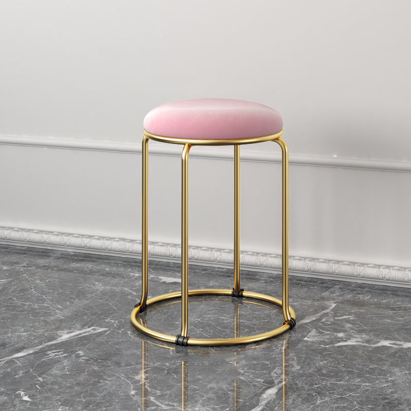 Glam Standard Ottoman Fade Resistant Velvet Mental Leg Solid Color Round Ottoman