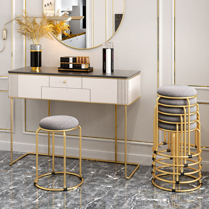 Glam Standard Ottoman Fade Resistant Velvet Mental Leg Solid Color Round Ottoman