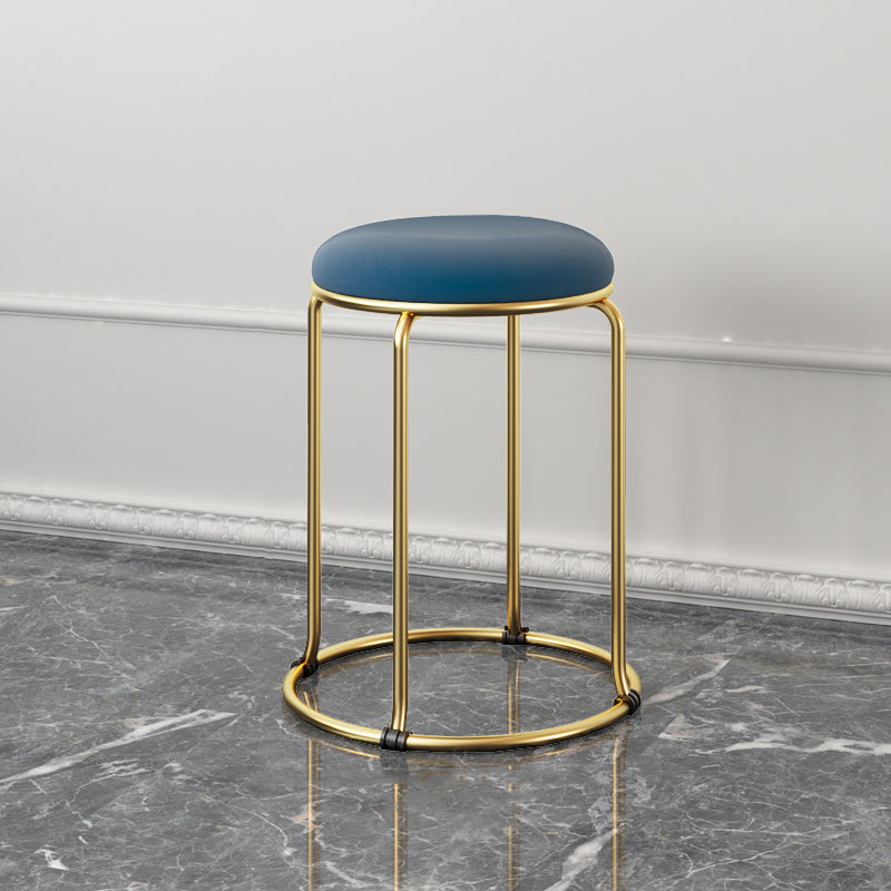 Glam Standard Ottoman Fade Resistant Velvet Mental Leg Solid Color Round Ottoman