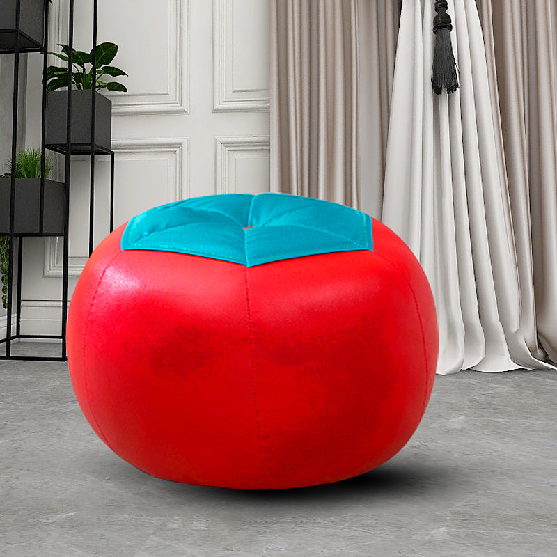 Geometric Print Ottoman Pouf Scratch Resistant Specialty Faux Leather Ottoman
