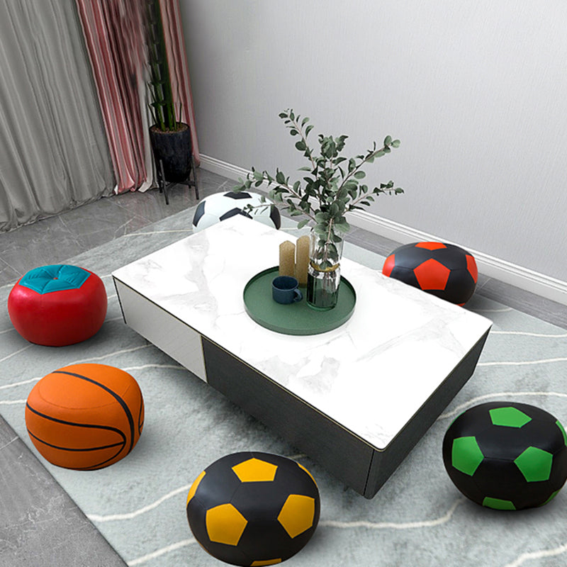 Geometric Print Ottoman Pouf Scratch Resistant Specialty Faux Leather Ottoman